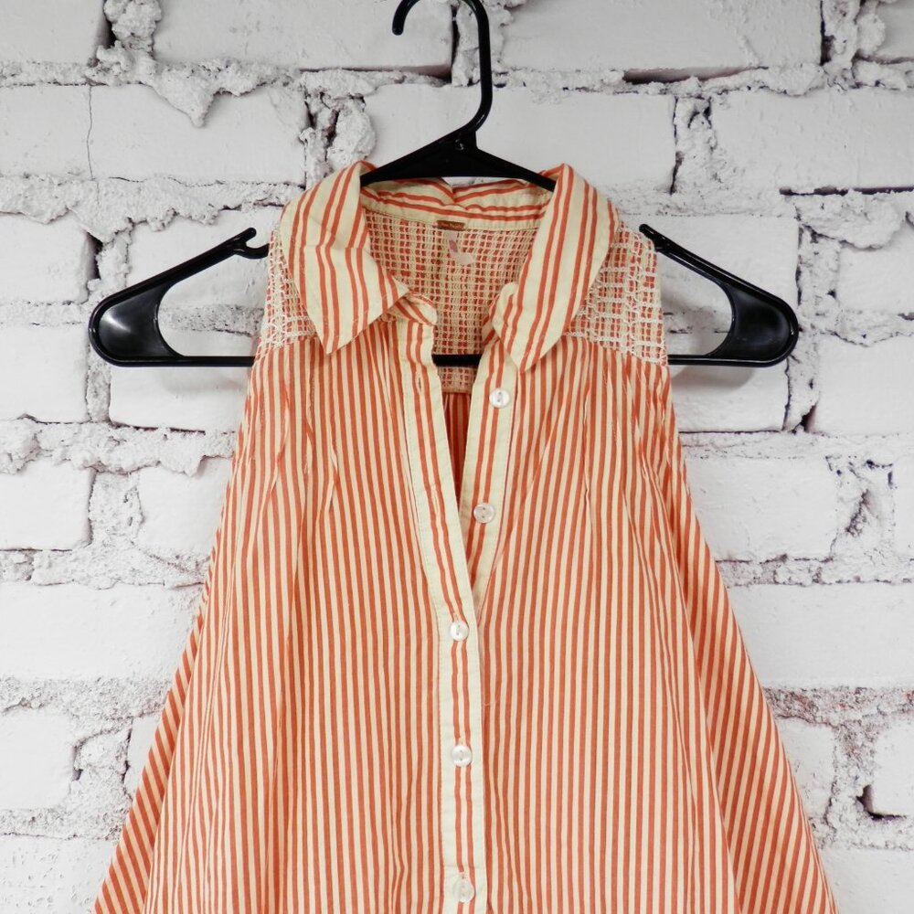 Free People || Be Real Stripe Cotton Shirtdress in Rust - Picture 3 of 12